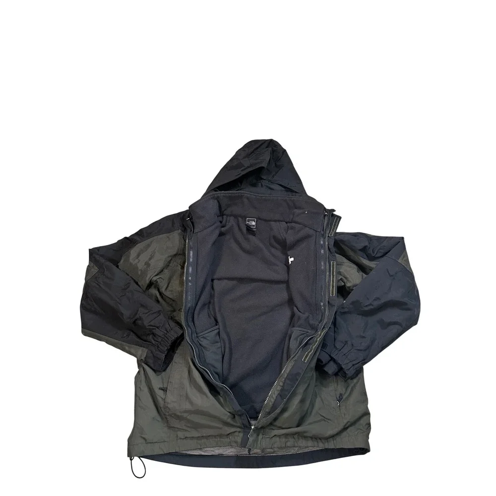The North Face HyVent Layered Jacket Mens Olive Green Black Hooded Fleece Liner